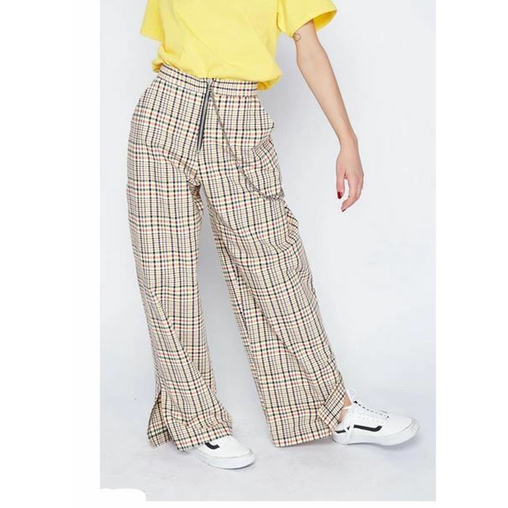 The Ragged Priest Beige Plaid Wide Leg Pants